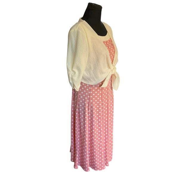 Chelsea Suite Pink and Cream Polka Dot A-Line Midi Dress with Shrug Size 12 - Picture 2 of 9